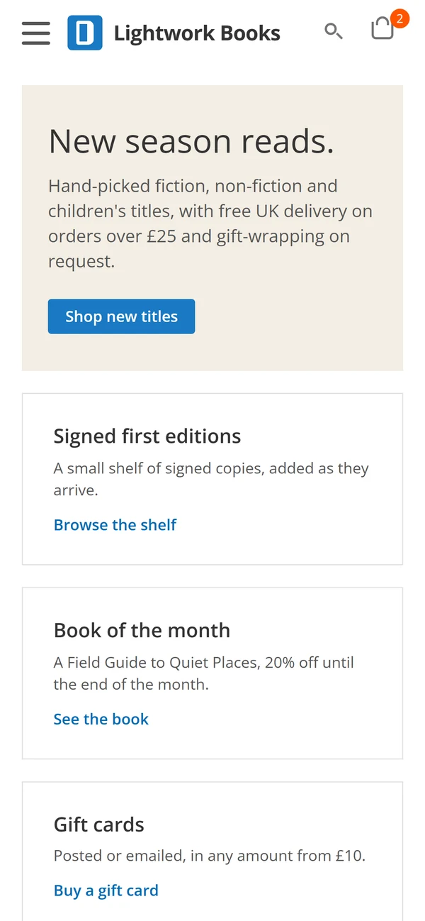 The demonstration store homepage on a phone