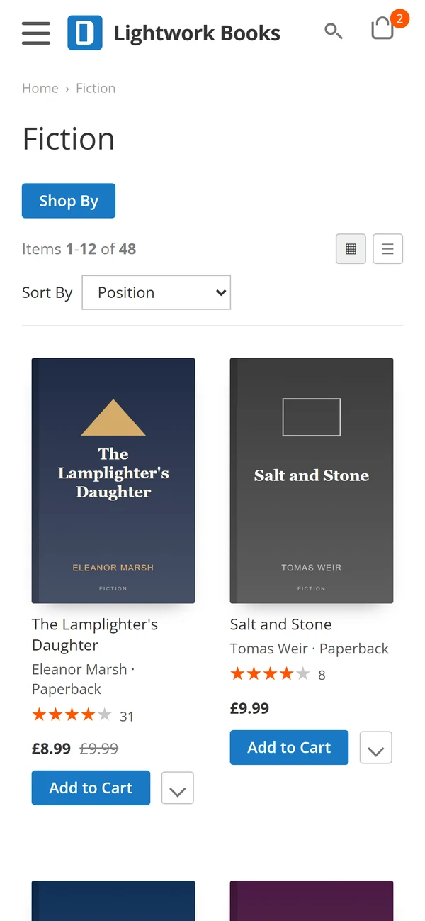 Category page of the demonstration store on a phone