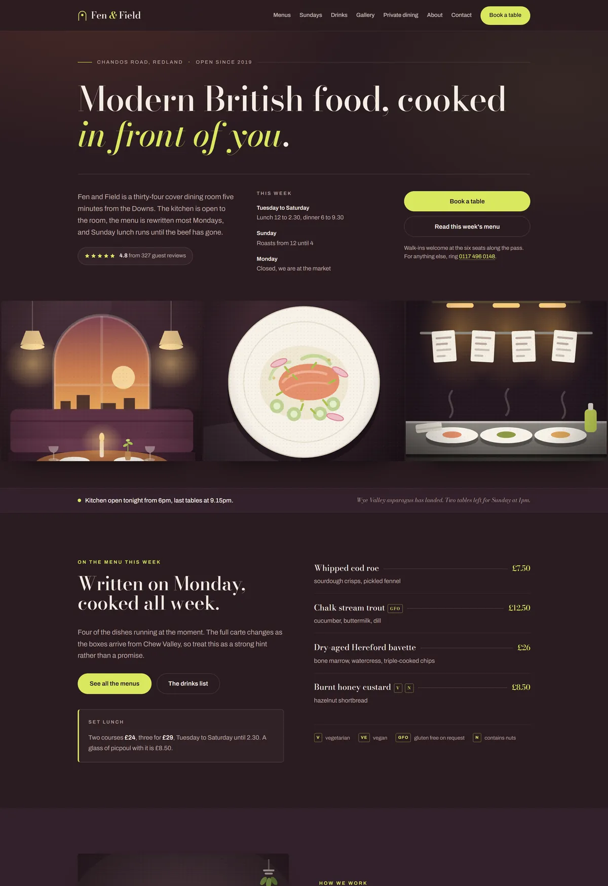 Fen & Field restaurant demo homepage