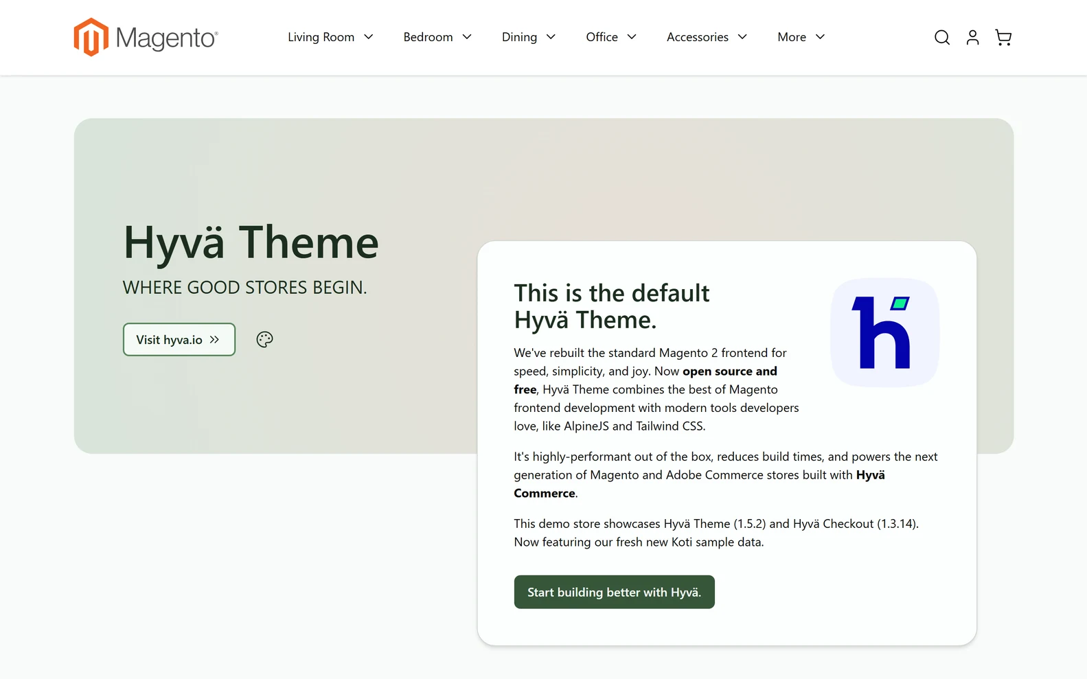 Homepage of the Hyv&auml; default demo store on a laptop