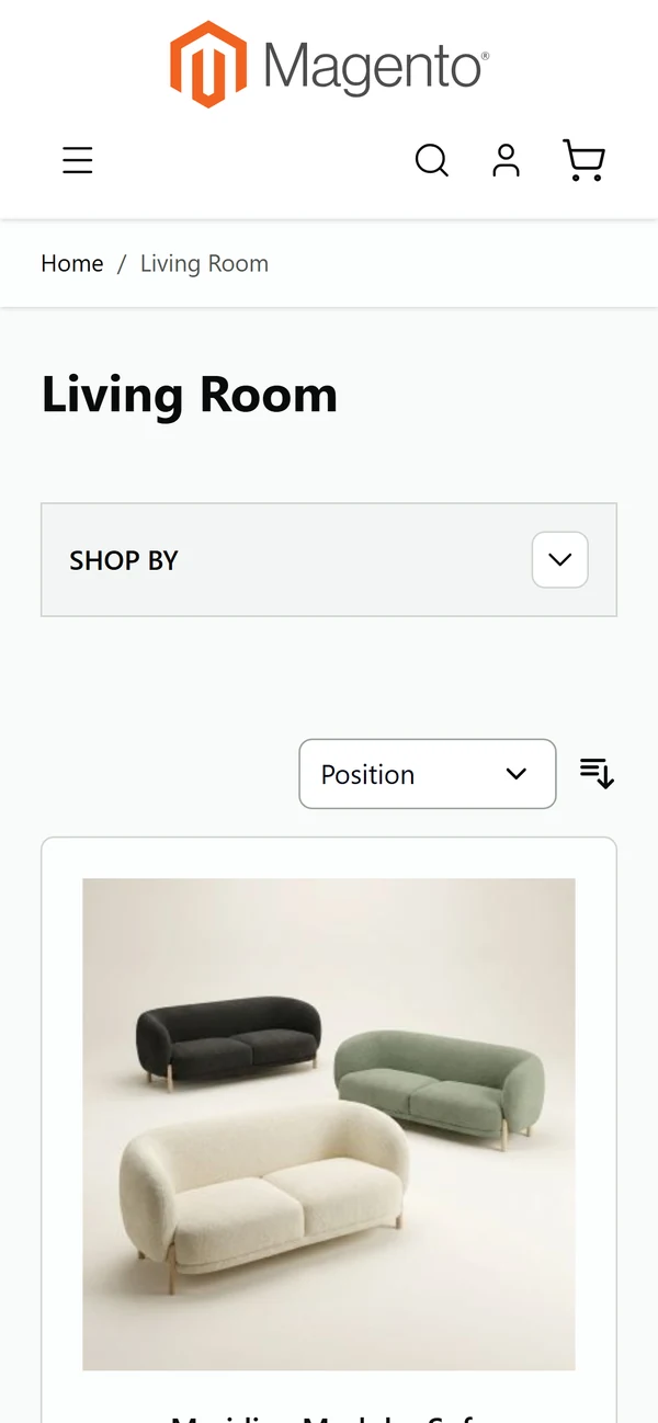 Category page of the Hyv&auml; default demo store on a phone, with add to cart buttons