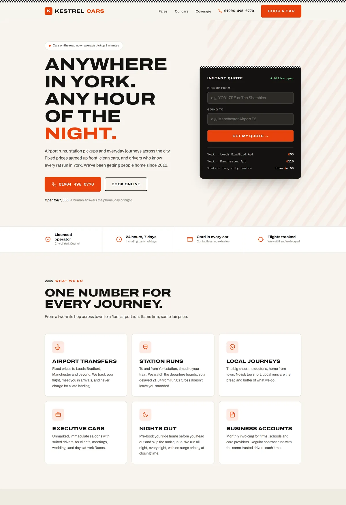 Kestrel Cars taxi firm demo homepage