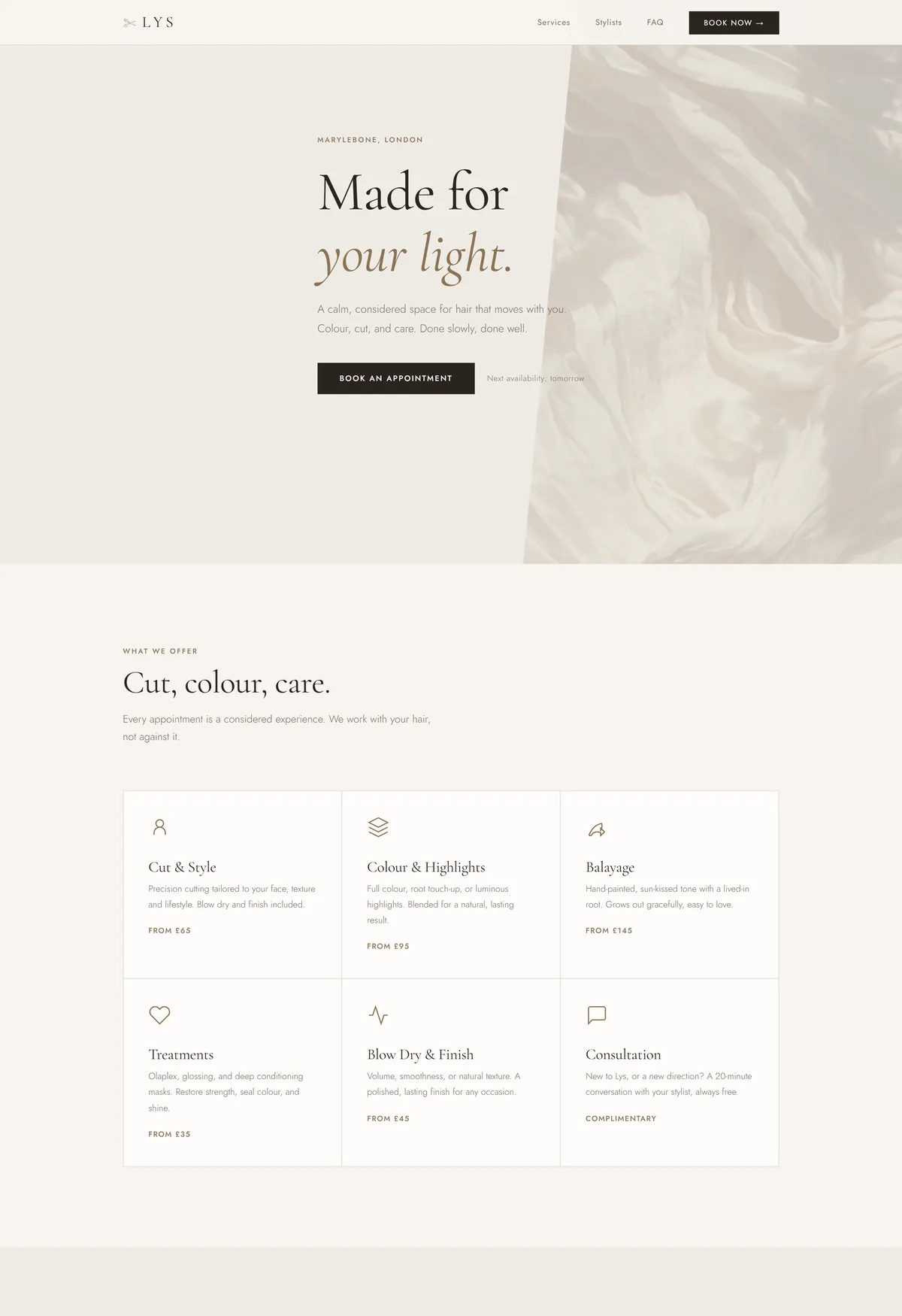 Lys hair studio demo homepage