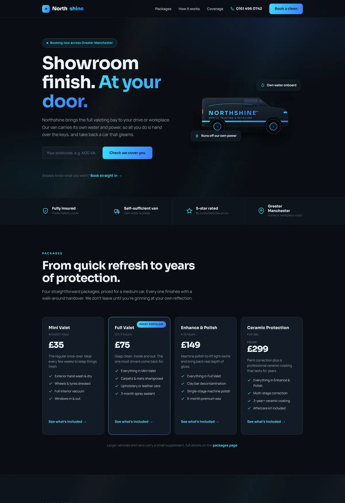 Northshine mobile valeting demo homepage