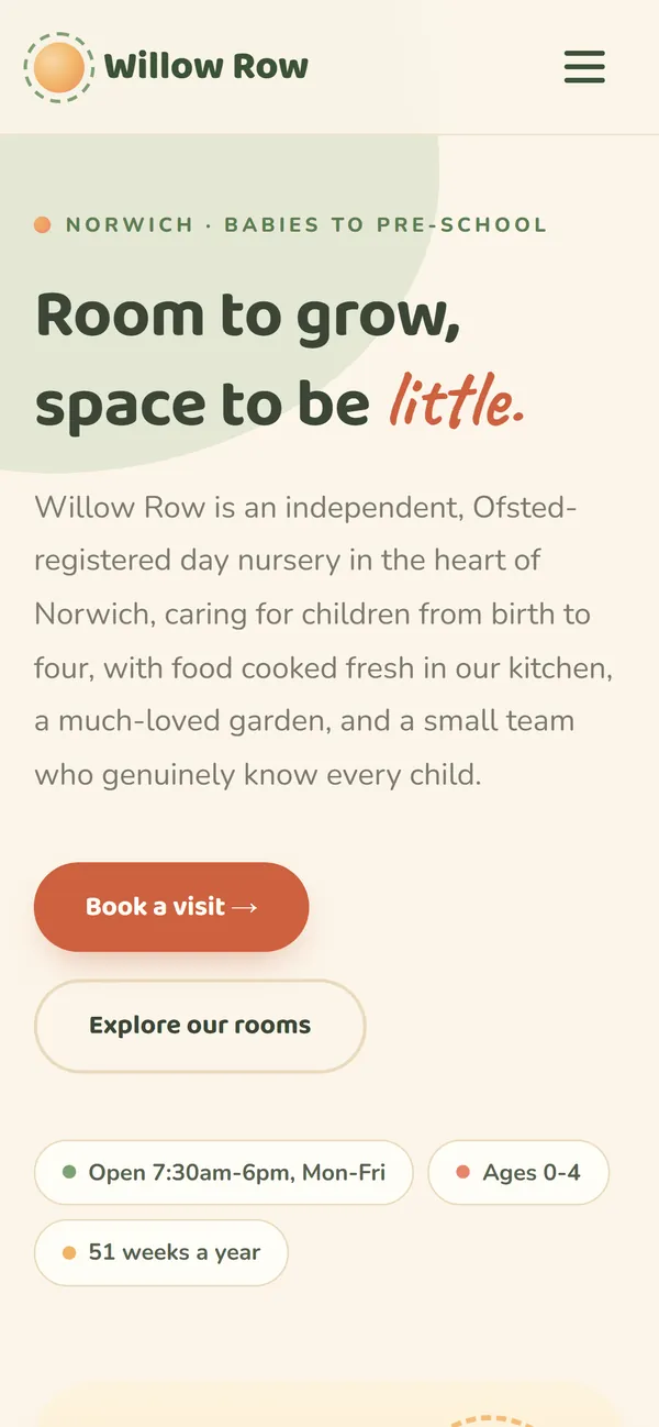 Willow Row nursery demo site on a phone