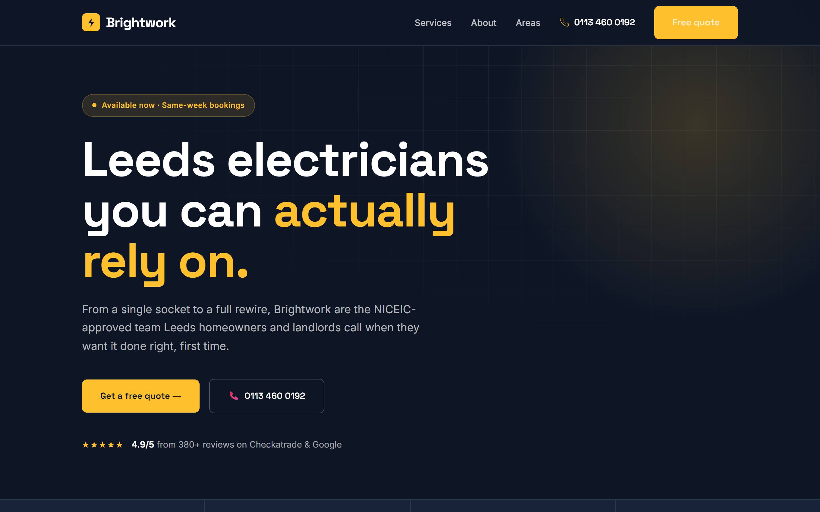 Brightwork Electrical website homepage