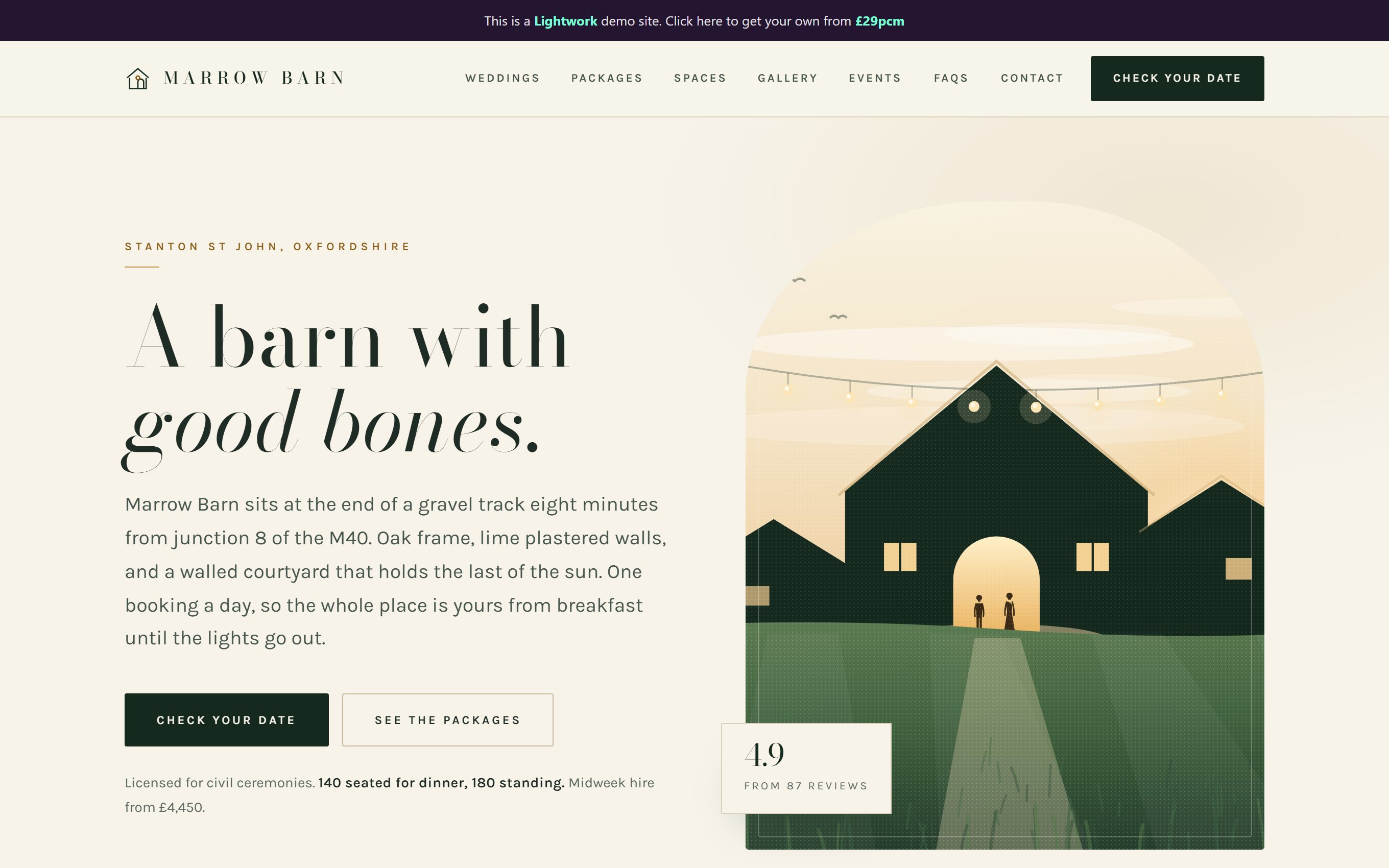 Marrow Barn wedding venue website homepage